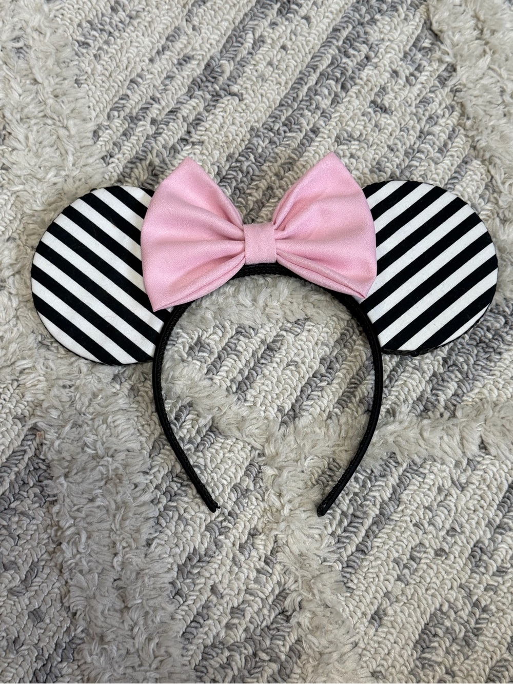 Disney Pink Bow Minnie Ears Headband with Black & White Stripes